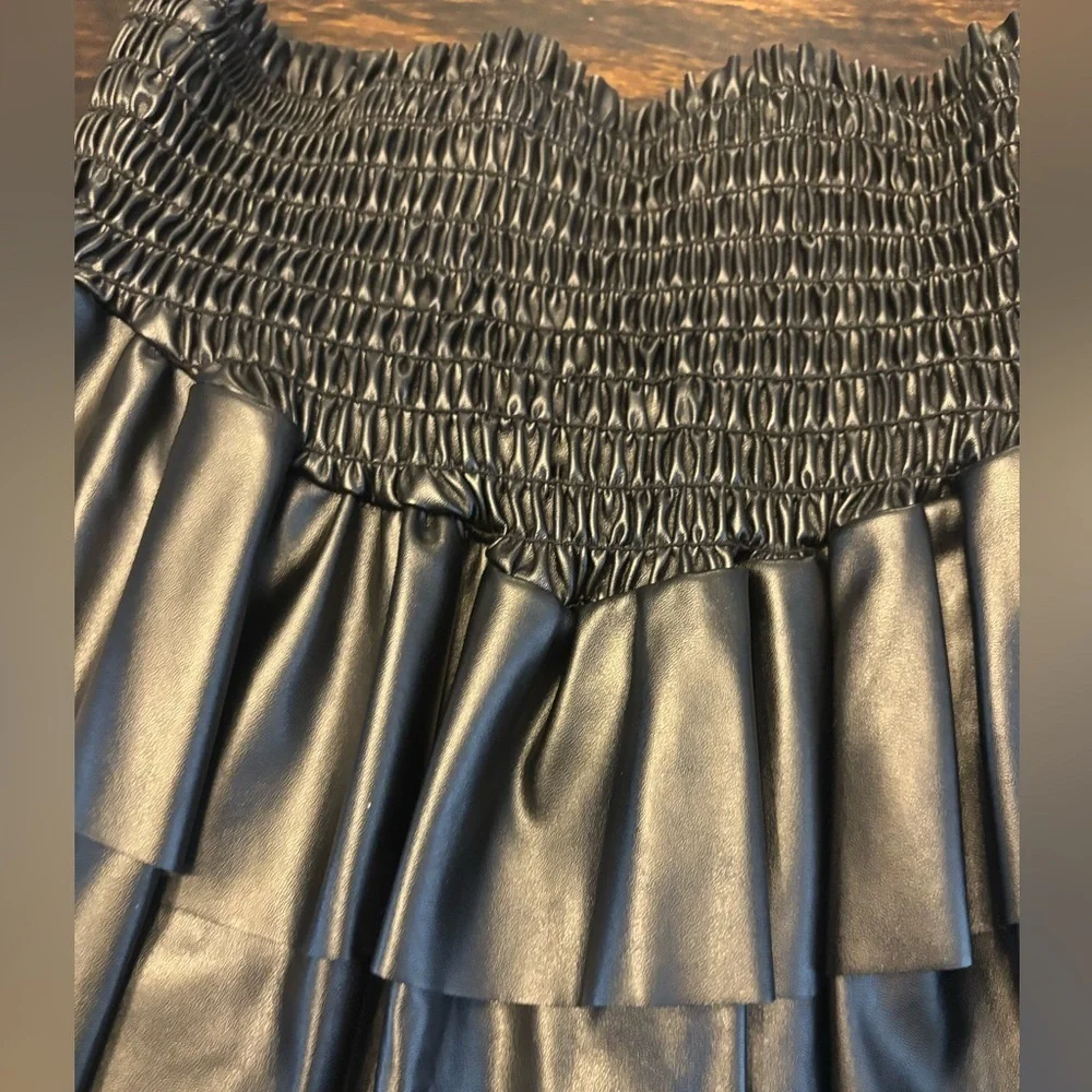 Cheryl Creations Faux Leather Black Tiered Skirt- size medium/10
